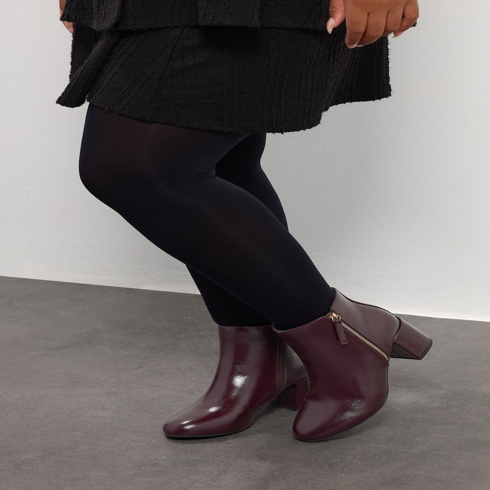 Yours Burgundy Red Faux Leather Block Heel Ankle Boots In Wide E Fit & Extra Wide EEE Fit