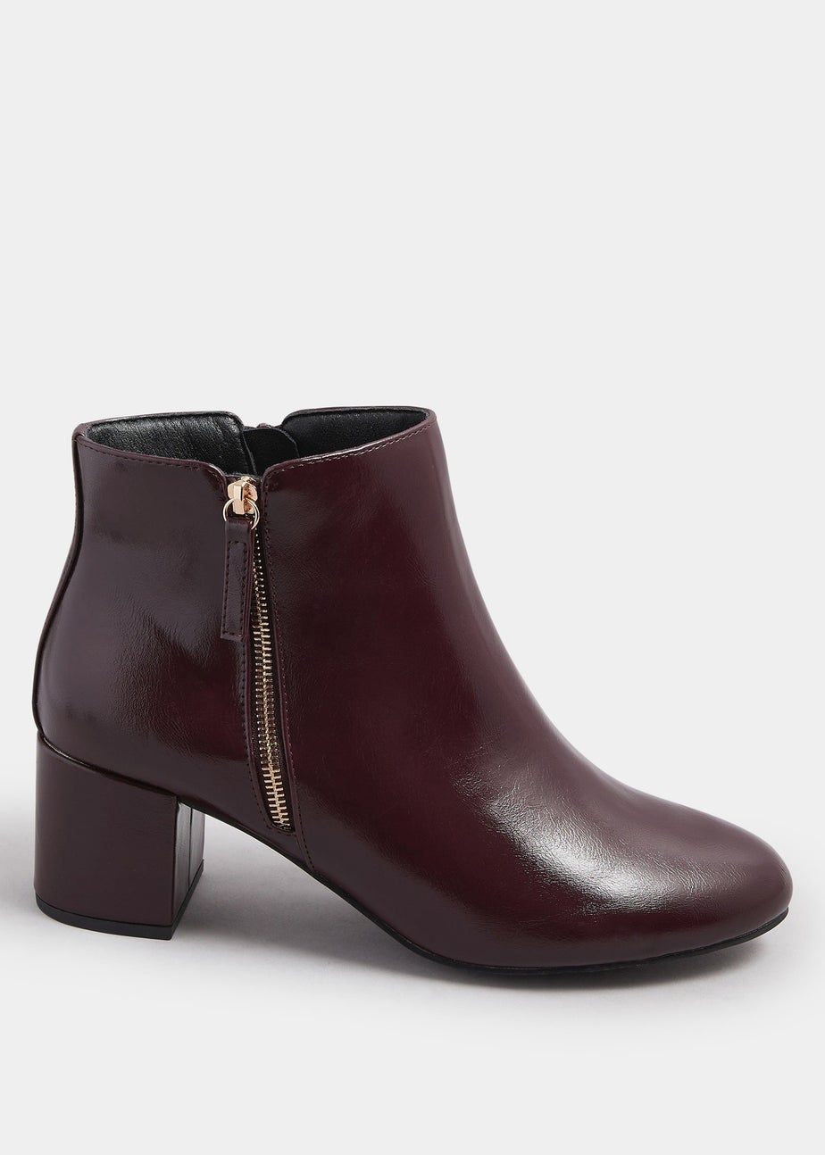 Yours Burgundy Red Faux Leather Block Heel Ankle Boots In Wide E Fit & Extra Wide EEE Fit