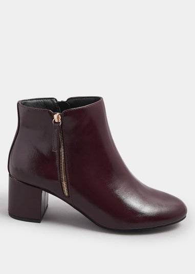 Yours Burgundy Red Faux Leather Block Heel Ankle Boots In Wide E Fit & Extra Wide EEE Fit