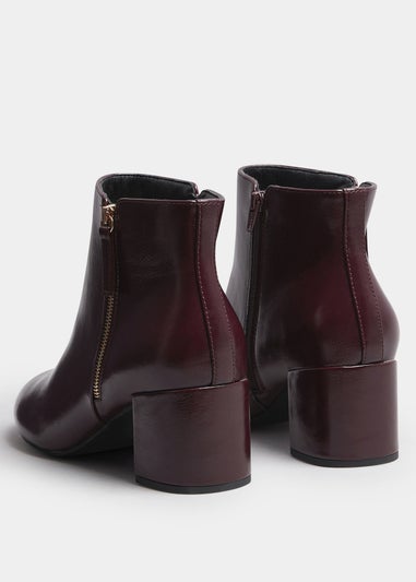Yours Burgundy Red Faux Leather Block Heel Ankle Boots In Wide E Fit & Extra Wide EEE Fit