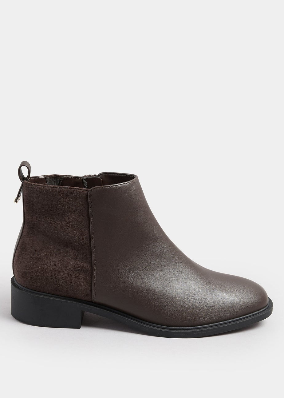 Yours Brown Faux  Leather Metal Trim Ankle Boots In Extra Wide Fit