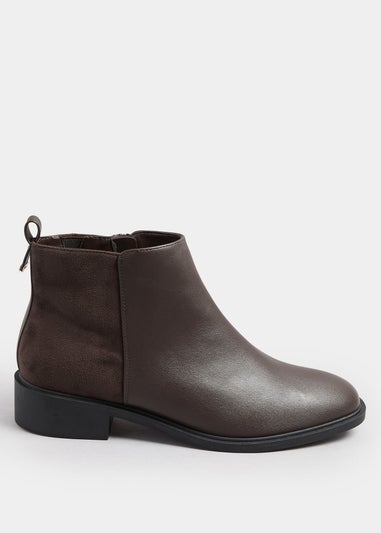 Yours Brown Faux  Leather Metal Trim Ankle Boots In Extra Wide Fit