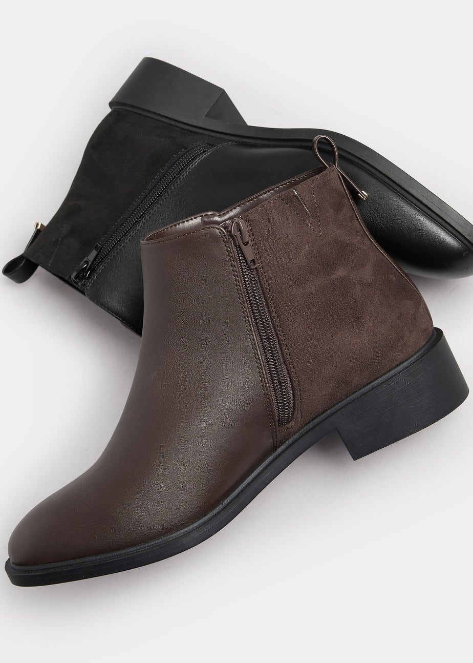 Yours Brown Faux  Leather Metal Trim Ankle Boots In Extra Wide Fit