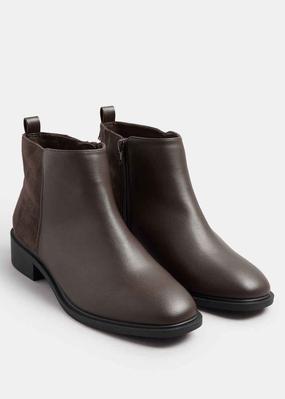 Yours Brown Faux  Leather Metal Trim Ankle Boots In Extra Wide Fit