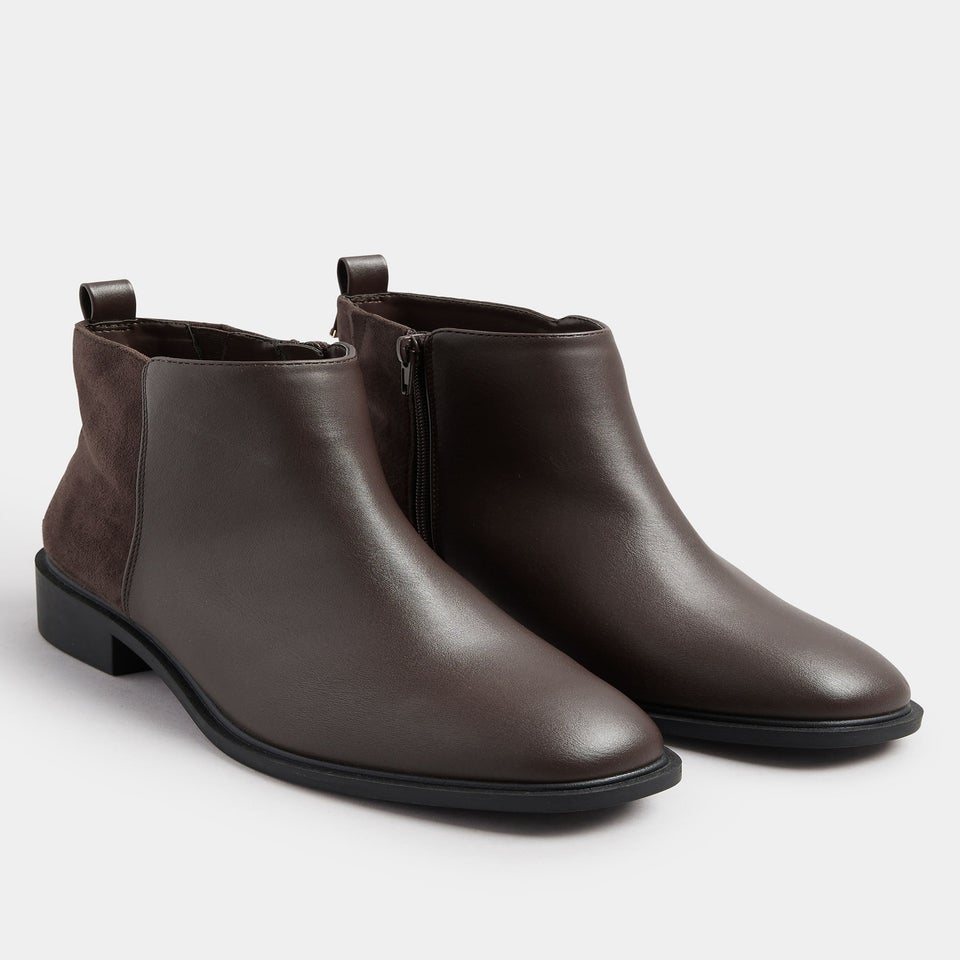 Yours Brown Faux  Leather Metal Trim Ankle Boots In Extra Wide Fit