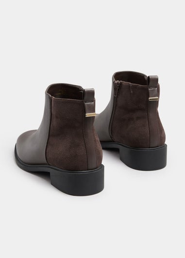 Yours Brown Faux  Leather Metal Trim Ankle Boots In Extra Wide Fit