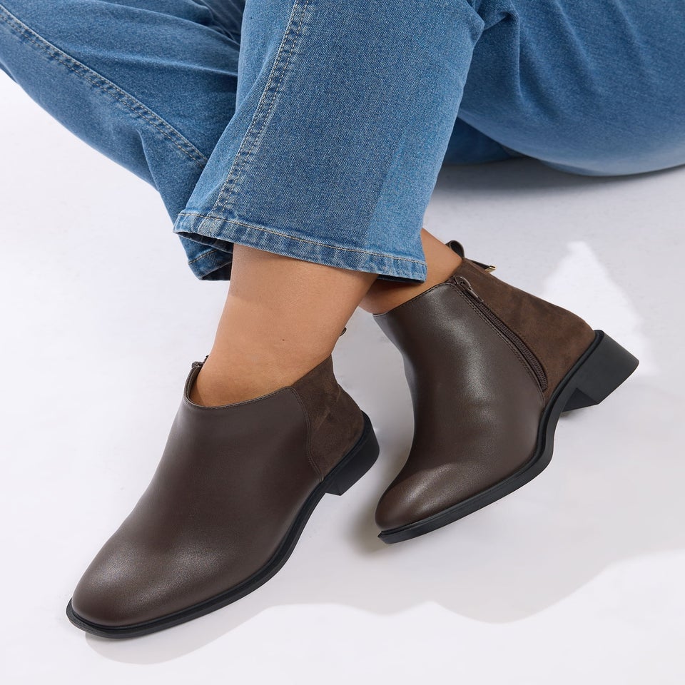 Yours Brown Faux  Leather Metal Trim Ankle Boots In Extra Wide Fit
