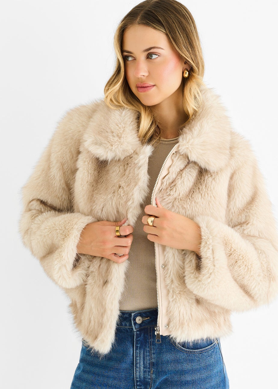 Gini London Beige Premium Ombre Faux Fur Jacket