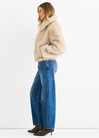 Gini London Beige Premium Ombre Faux Fur Jacket