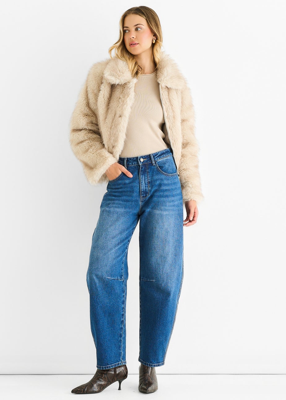 Gini London Beige Premium Ombre  Faux Fur Jacket