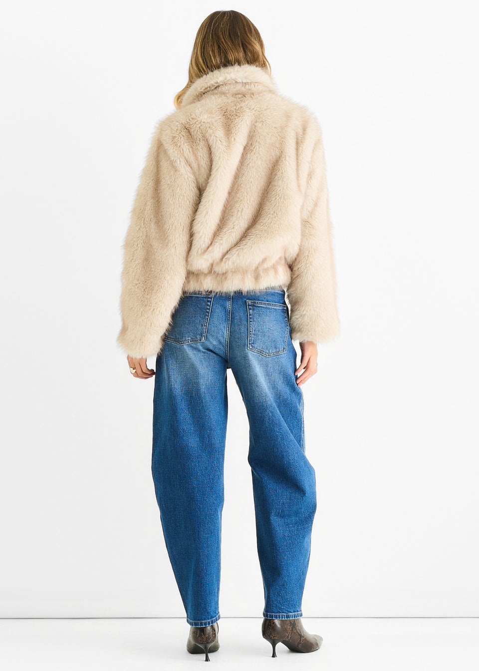 Gini London Beige Premium Ombre Faux Fur Jacket