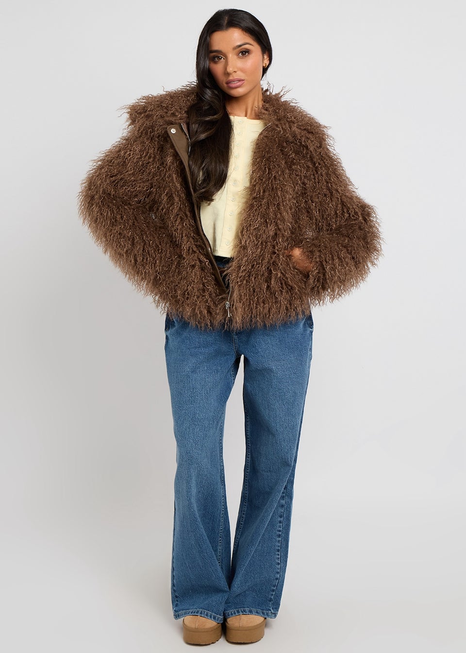 Urban Bliss Brown Mongolian Faux Fur Jacket