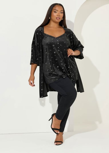 Yours Black Star Velour Kimono