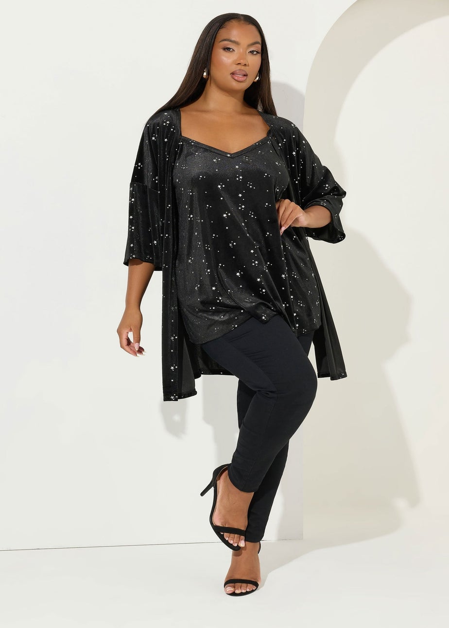 Yours Black Star Velour Kimono