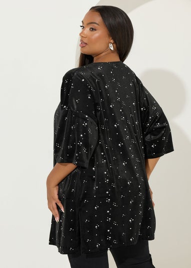 Yours Black Star Velour Kimono