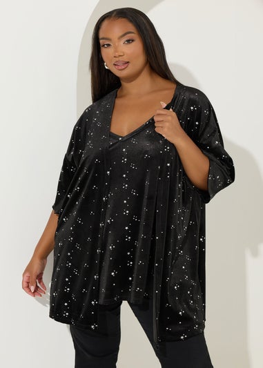 Yours Black Star Velour Kimono