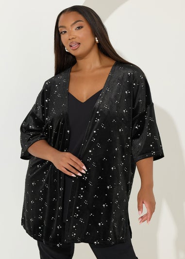 Yours Black Star Velour Kimono