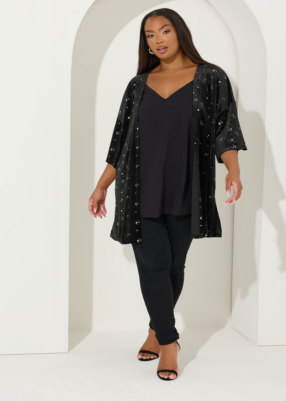 Yours Black Star Velour Kimono