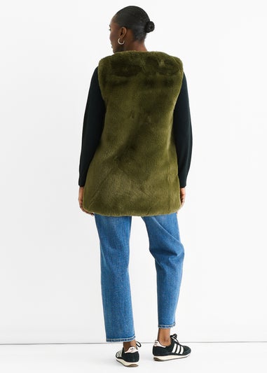 Gini London Khaki No Cut Faux Gilet Fur Sleeveless Jacket