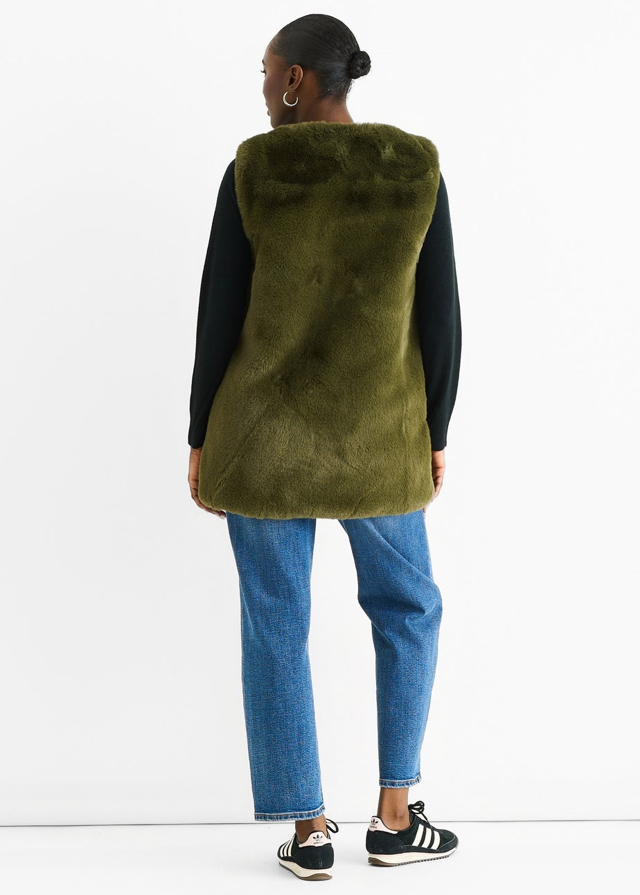 Gini London Khaki No Cut Faux Gilet Fur Sleeveless Jacket