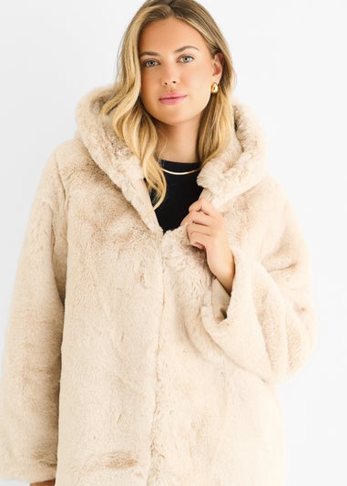 Gini London Stone Hooded Long Sleeve Faux Fur Jacket