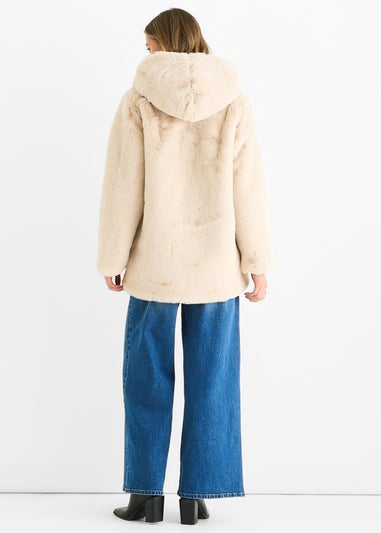 Gini London Stone Hooded Long Sleeve Faux Fur Jacket