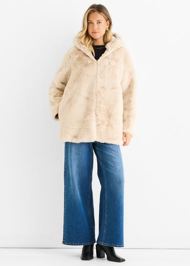 Gini London Stone Hooded Long Sleeve Faux Fur Jacket