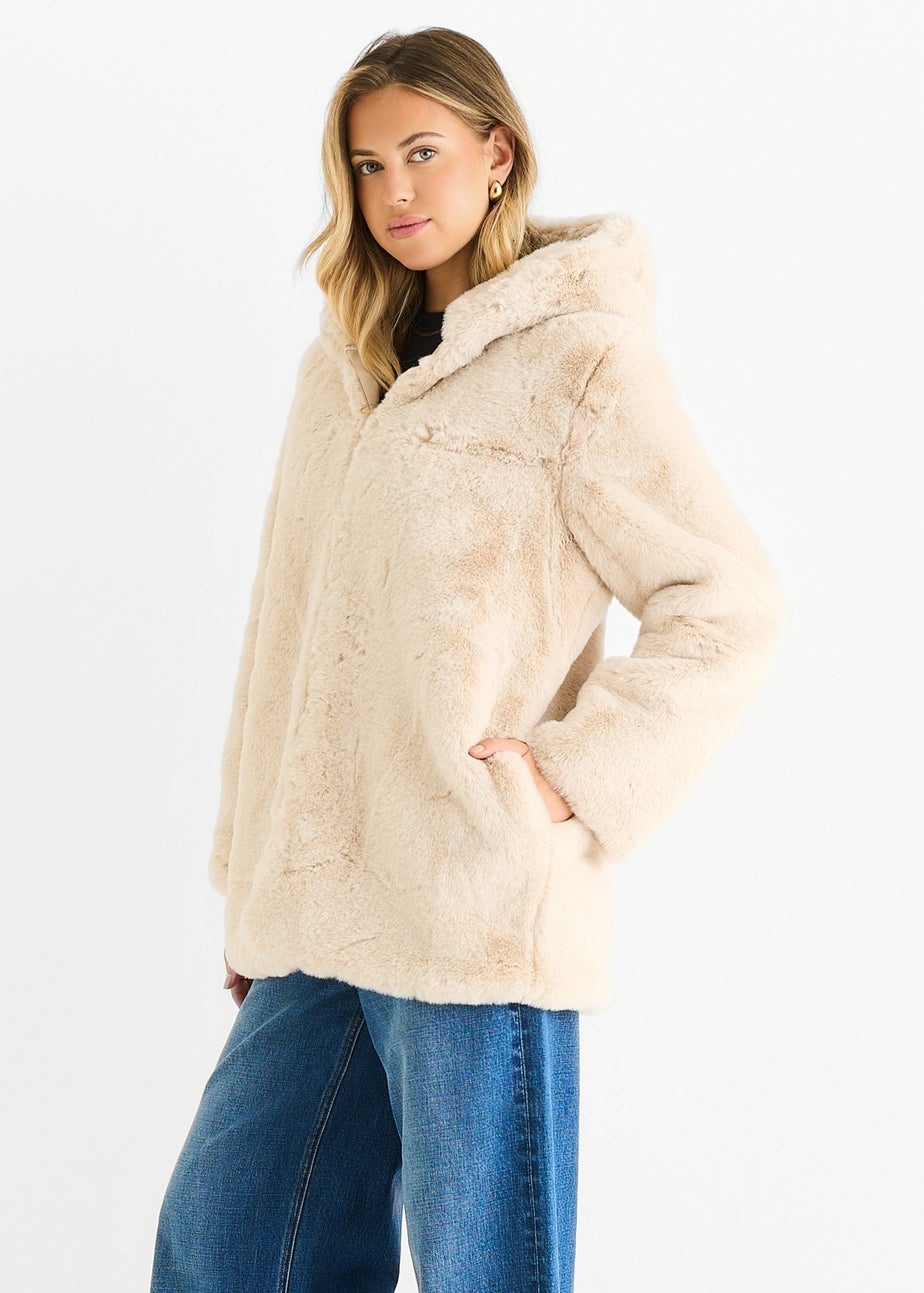 Gini London Stone Hooded Long Sleeve Faux Fur Jacket