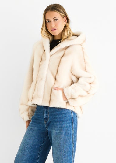 Gini London Cream Ombre Hooded Faux Fur Jacket