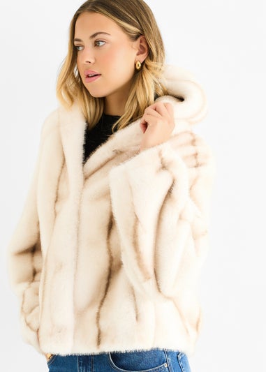 Gini London Cream Ombre Hooded Faux Fur Jacket