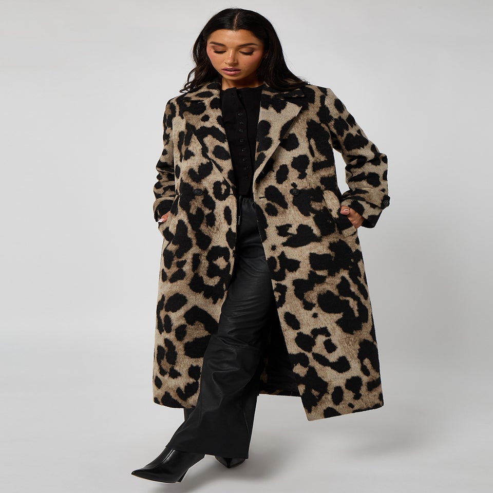 Urban Bliss Brown Longline Leopard Formal Coat