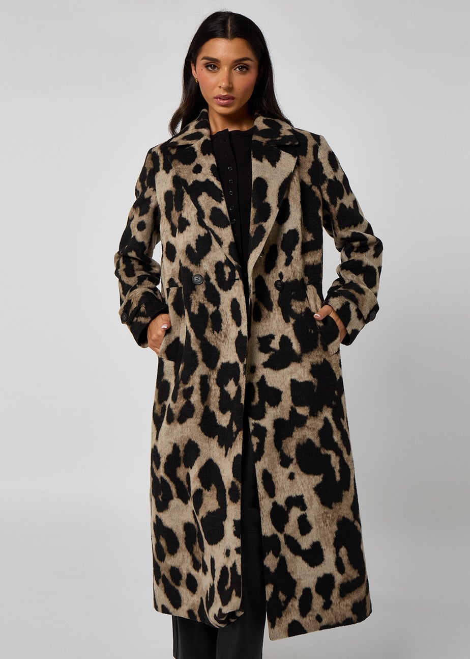 Urban Bliss Brown Longline Leopard Formal Coat