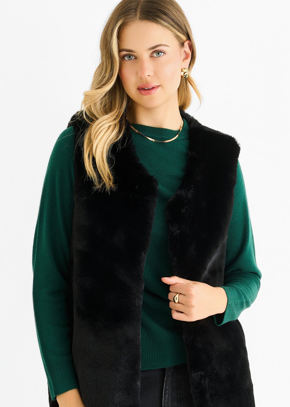 Gini London Black No Cut Faux Gilet Fur Sleeveless Jacket