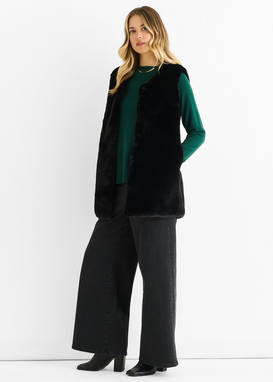 Gini London Black No Cut Faux Gilet Fur Sleeveless Jacket