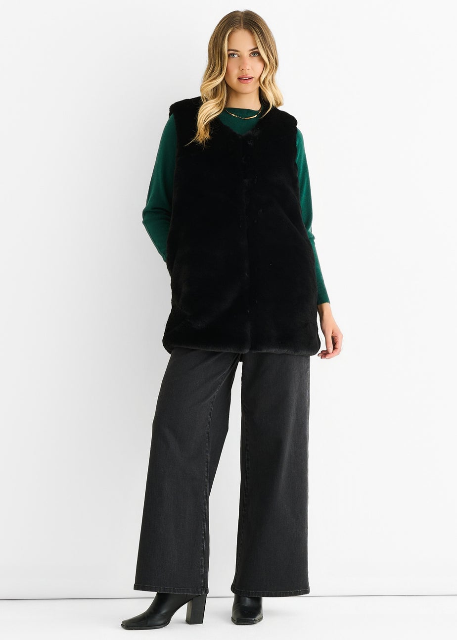 Gini London Black No Cut Faux Gilet Fur Sleeveless Jacket
