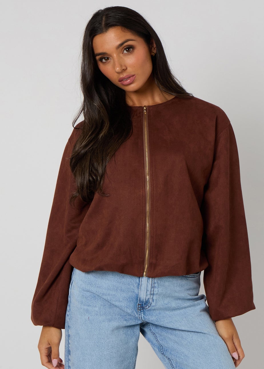Urban Bliss Chocolate Suede Bubble Hem Jacket