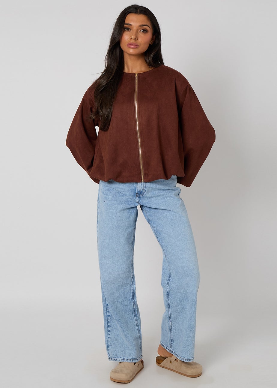 Urban Bliss Chocolate Suede Bubble Hem Jacket