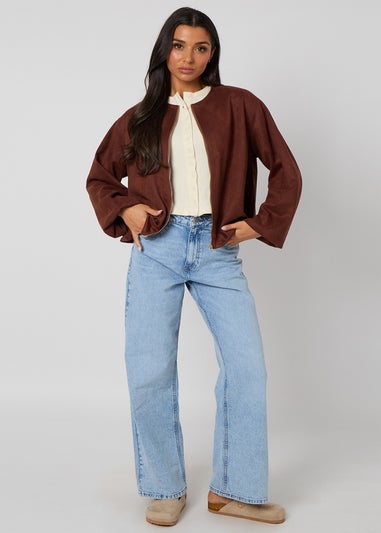 Urban Bliss Chocolate Suede Bubble Hem Jacket