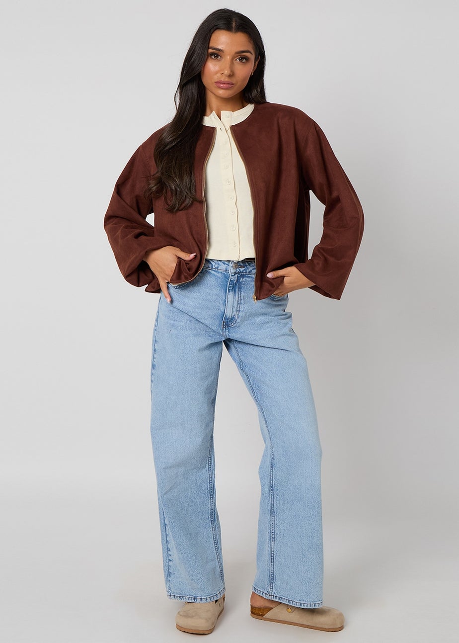 Urban Bliss Chocolate Suede Bubble Hem Jacket