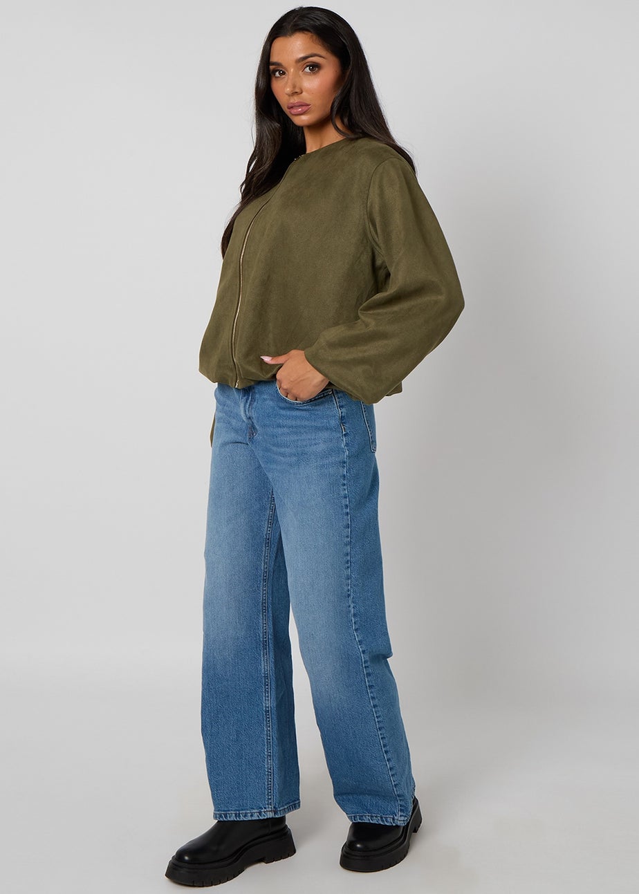 Urban Bliss Khaki Suede Bubble Hem Jacket