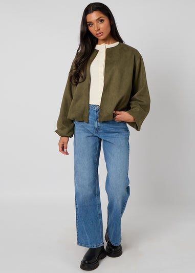 Urban Bliss Khaki Suede Bubble Hem Jacket