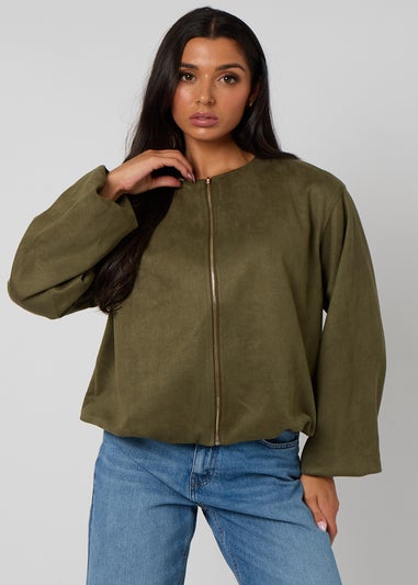 Urban Bliss Khaki Suede Bubble Hem Jacket