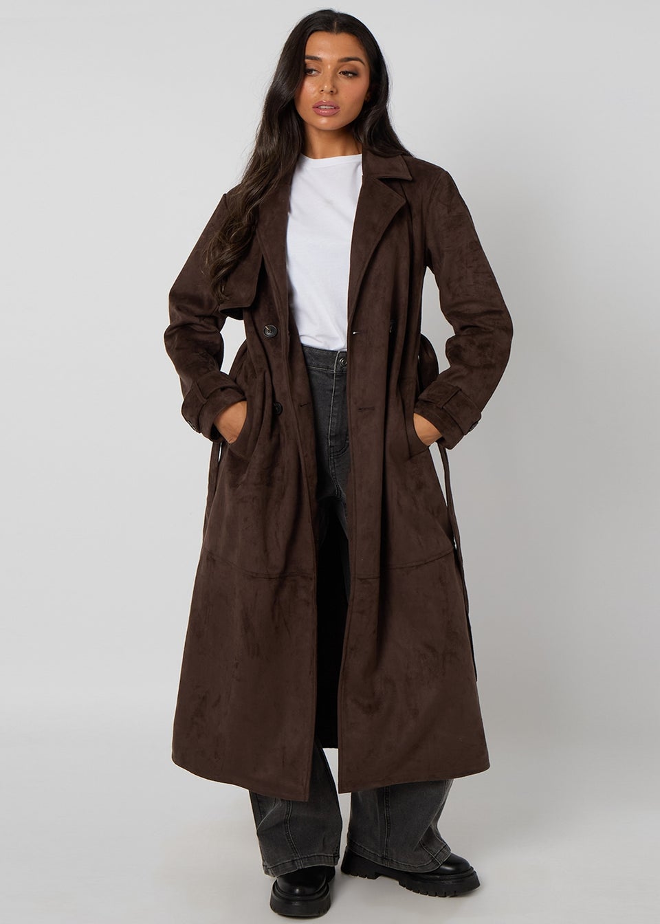 Urban Bliss Chocolate Suede Trench Coat