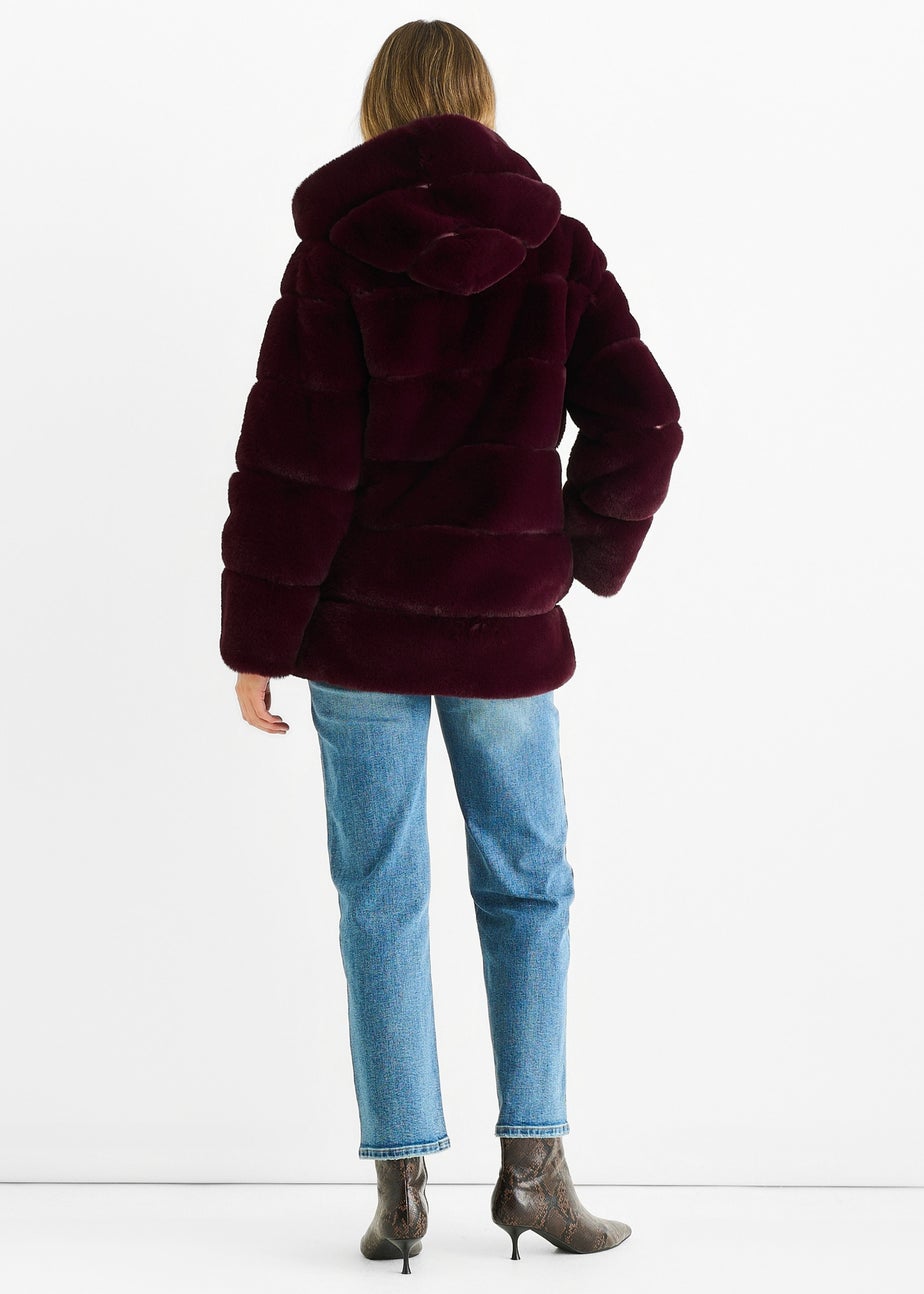 Gini London Dark Burgundy Horizontal Cut Fur Hooded Jacket