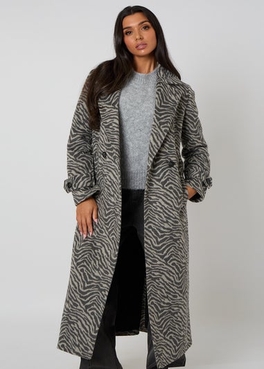 Urban Bliss Grey Longline Zebra Formal Coat