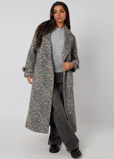 Urban Bliss Grey Longline Zebra Formal Coat