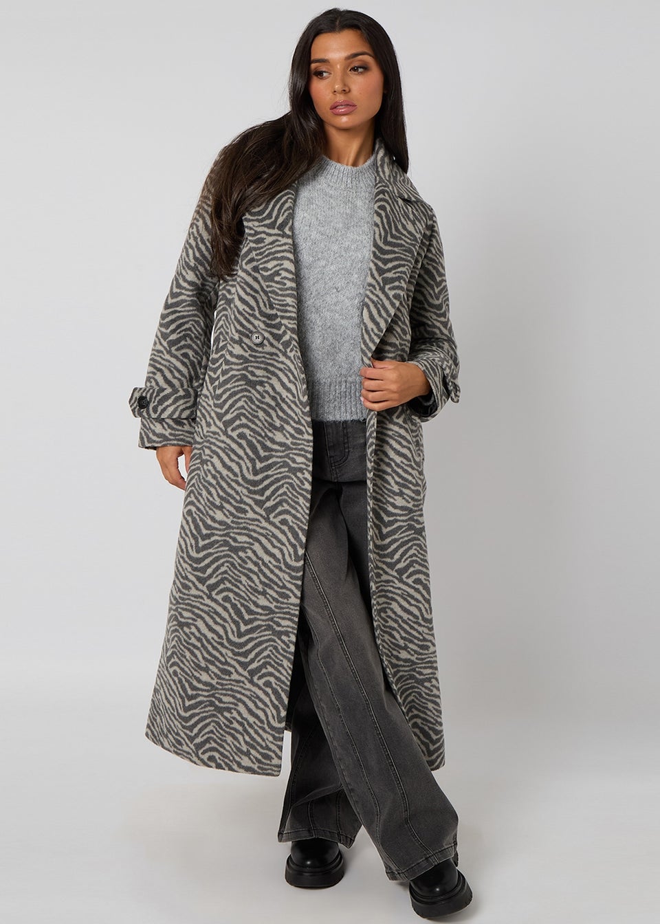 Urban Bliss Grey Longline Zebra Formal Coat