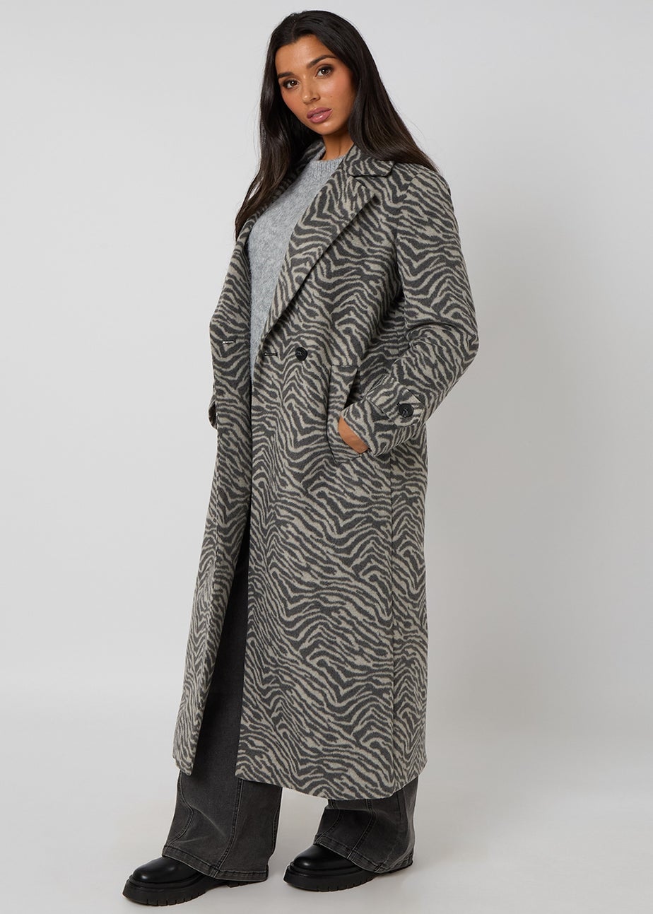 Urban Bliss Grey Longline Zebra Formal Coat