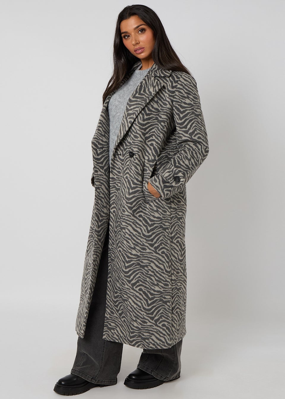 Urban Bliss Grey Longline Zebra Formal Coat