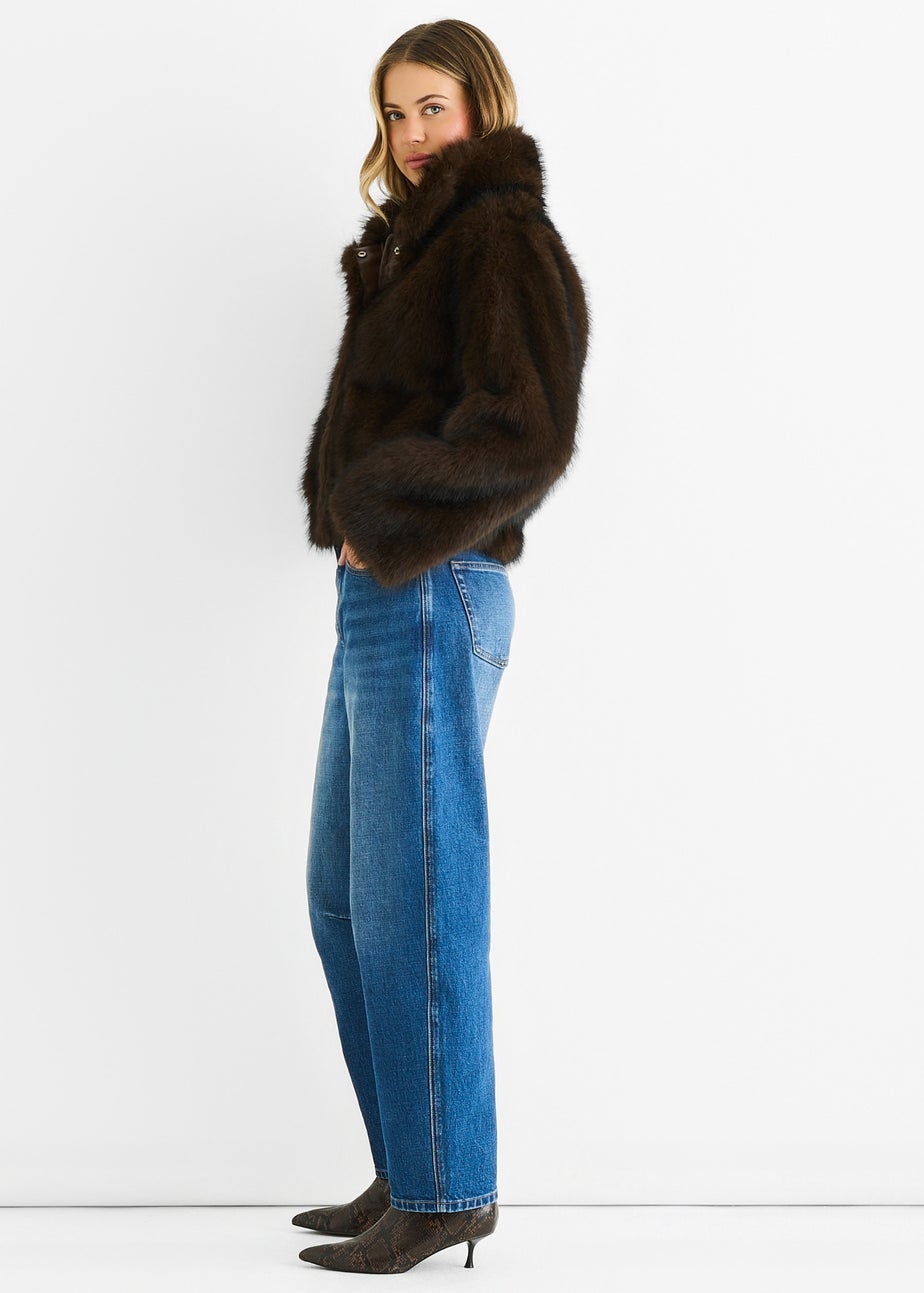 Gini London Coffee Premium Ombre  Faux Fur Jacket